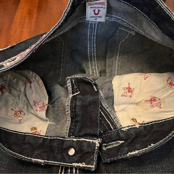 NWT True Religion Womens Johnny Big T Dark Wash Big Stitch Straight Leg Jeans 27 - Picture 11 of 13